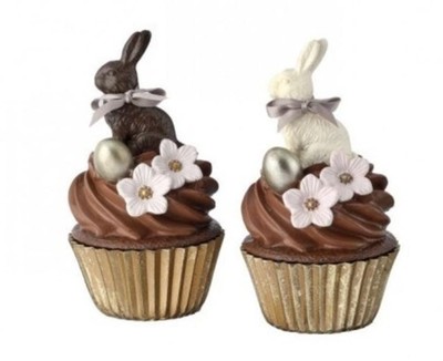 Pair of 6 inch Resin Bunny Rabbit Cupcake Spring and Easter Home Decoration