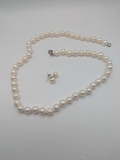 Cultured Freshwater Pearl Necklace And Earrings 925 Set Preloved