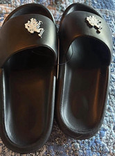 Men's Black Slide Sandals US 9-0 Rubber Slip-On Solid Polo Logo Crest Emblem