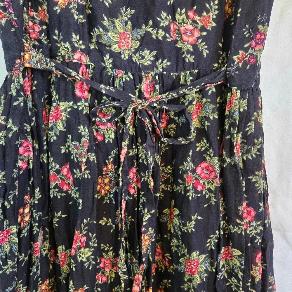 VETEMENTS L.G.S. Abito midi vintage anni 90 nero rosa floreale senza maniche ricamato grande petite