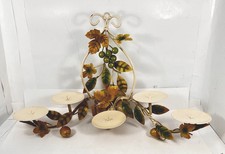 Vintage Decoline Italian Tole Metal Candle Sconce 5 Arm Painted Fruit