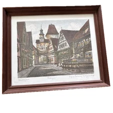 Ernst Geissendorfer Colored Etching Rothenburg Tor Signed Original Custom Framed