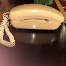 Slimline Telephone Wall Or Desk Phone Push Button Beige Vintage Bell Model 51870