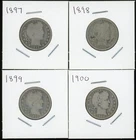 Lot of Four (4) Coins - 1897, 1898, 1899, 1900 Barber Quarters