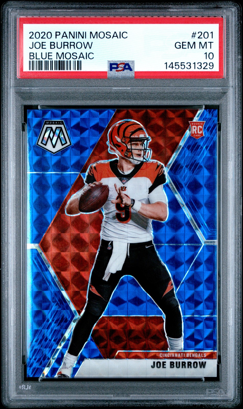 2020 PANINI MOSAIC BLUE MOSAIC #201 JOE BURROW ROOKIE RC 61/99 PSA 10