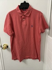 Polo Ralph Lauren Shirt Mens Medium Pink Custom Slim Fit Short Sleeve Blue Pony