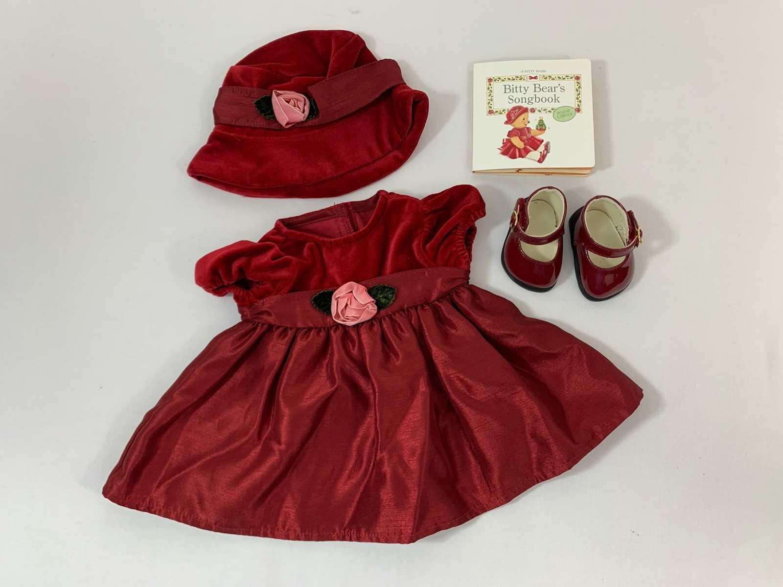 American Girl Bitty Baby Rosy Red Outfit - Hat - Dress - Shoes