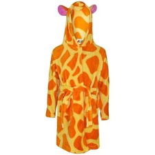 Kids Girls Bathrobe 3D Animal Giraffe Amber Fleece Dressing Gown Loungewear 2-13