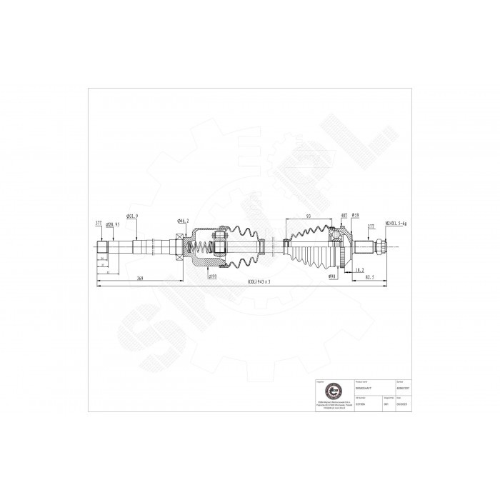 Arbre de transmission cardan avant droit 32735Y pour mécanique Peugeot 806 monospace