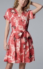 NEW Simply Vera wang wrap tie front dress womens XL dolman slv pink watercolor
