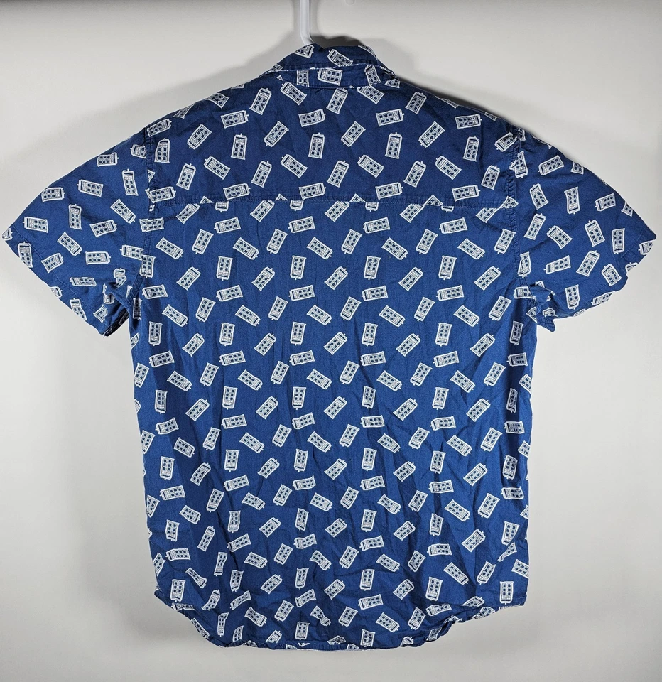 Doctor Who Men's Small TARDIS Button-Up Shirt – Allover Police Box Print - Image 2 of 4