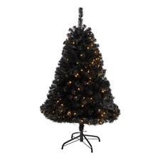 Nearly Natural 4ft Black Artificial Christmas Tree with 170 Clear LED Lights