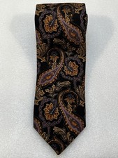 H. Stockton Atlanta Silk Tie Made in USA 60” - Black w/ Purple & Yellow Paisleys