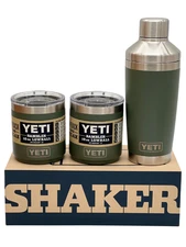 YETI 20 oz Tumbler Camp Green Limited Edition Cocktail Shaker Lowball Gift Set