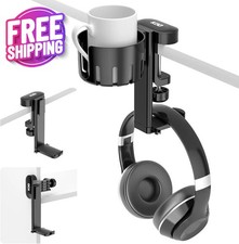 KDD 2-in-1 Under Desk Headphone Hanger Rotatable Headset Holder with Cup