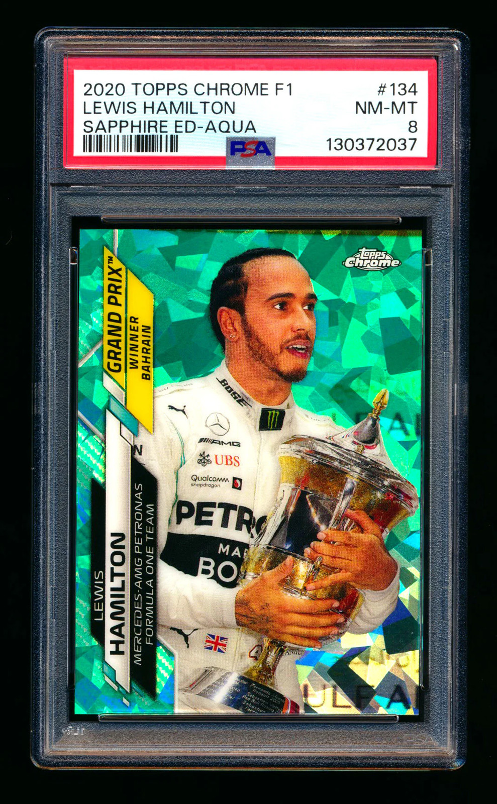 2020 Topps Chrome Sapphire F1 #134 Lewis Hamilton RC Aqua Refractor #23/99 PSA 8
