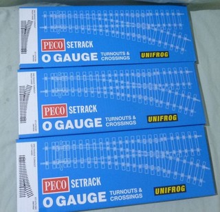 PECO O GAUGE 0 SETRACK 3 X 2ND RADIUS RH/LH POINTS BOXED