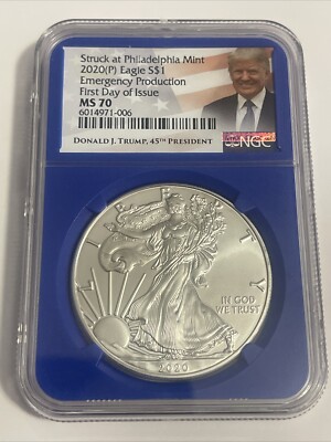 toru　2020　ニウエ　スカラベ　ジャスパー（碧玉）500個限定　銀貨 2020 (P) American Silver Eagle NGC MS70 FDOI Trump Label Blue Core