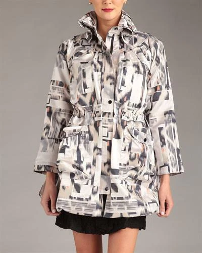 SAMUEL DONG BLACK, IVORY & ORANGE SATIN JERSEY ZIPPED TRENCHCOAT, UK-12 - Image 3 of 3