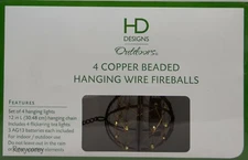 HD Design Outdoors 4 Battery Operated Copper Beaded Hanging Wire Fireballs NIB
