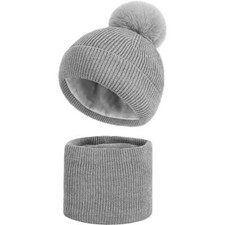 NEW Kids Knit Pom Beanie AND Scarf SET in GREY