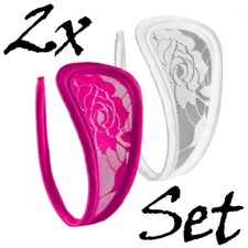 1 Paio Donna C-String Pizzo Mutandine Mini Bikini Bianco Rosa Mutande Lingerie