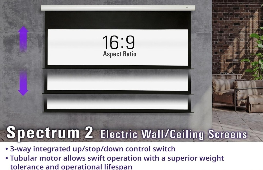 Elite Screens Spectrum2, 120" 16:9 Electric Motorized Drop Projector Screen NEW