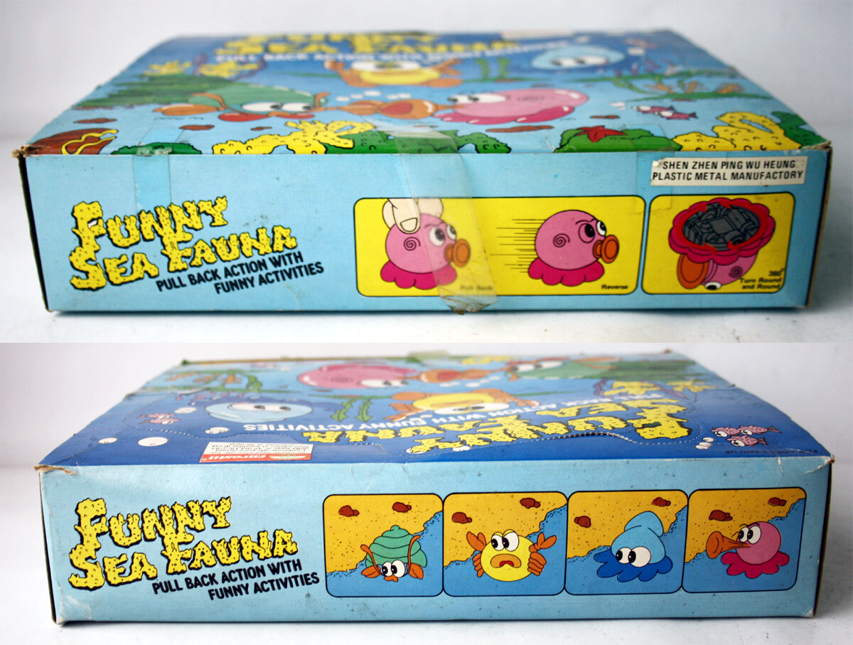 4X RARE VINTAGE 80'S FUNNY SEA FAUNA PULL BACK TOYS OCTOPUS FISH