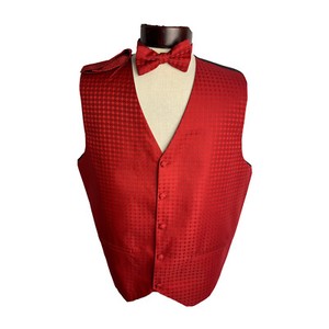 XL Umo Lorenzo Red Satin Men's Formalwear Vest Bow Tie and Pocket Square