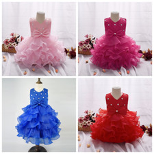 Kids Gilrs Sleeveless Bowknot Wedding Birthday Party Dress 3-7Years