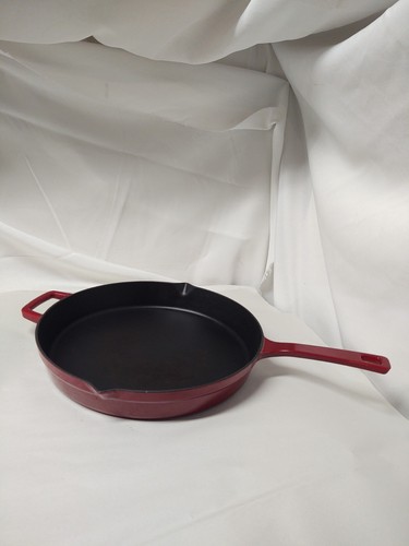 Martha Stewart Collection 12" Cast Iron Red Enamel Skillet Frying Pan - Afbeelding 1 van 24