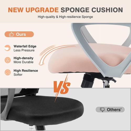 Pink Home Office Ergonomic Desk Chair Mesh Computer Chair with Lumbar Support - Picture 6 of 7