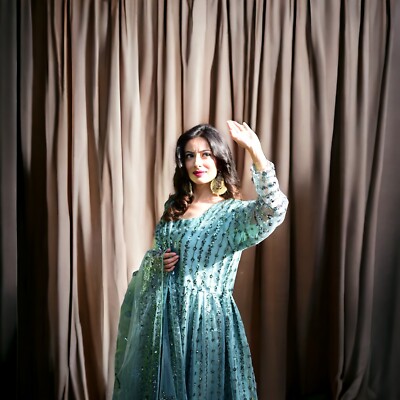Pakistani Indian Maxi Dress Ready To Wear Designer By Rangeen Kapry Sea  Green 3p | eBay