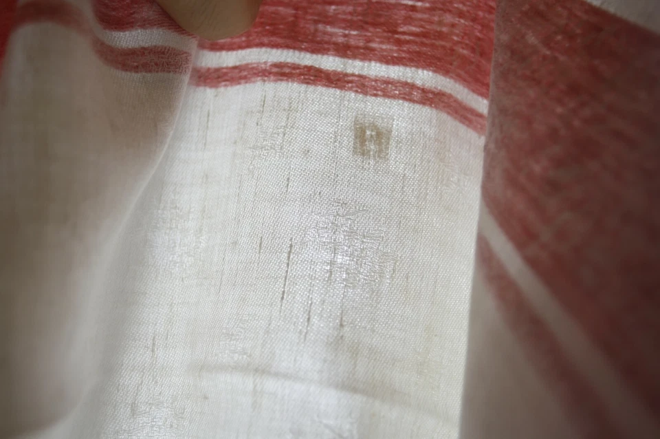 Lot N°22 de 6 serviettes de table damassé monogramme MP & liteaux rouges Usagées - Photo 3/4