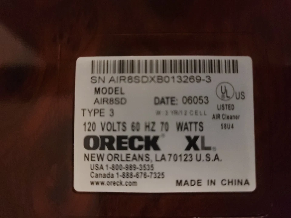 Purificador de Aire Profesional Oreck XL AIR8SD Ionizador Serie Tipo 3 Foto 2 de 2