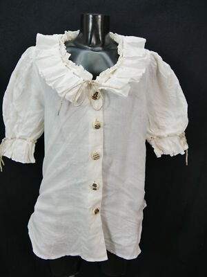 Size 40 costume blouse white blouse Perry linen with ruffles and cord tb6173