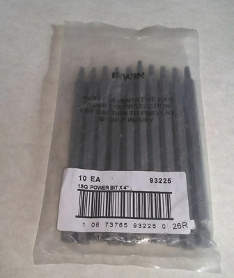 Irwin #1 Square Recess 1/4'' Shank 4'' Power Bits 10 Pack ( 93225 )