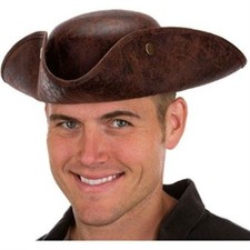 ADULT BROWN FAUX LEATHER COLONIAL PIRATE TRICORNE TRI-CORNER TRICORN COSTUME HAT