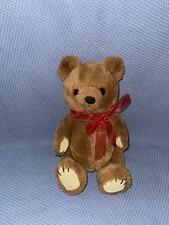 Gund Brown Teddy Bear 1981 Excellent Jointed Stuffed Plush Doll Toy Vtg Red Bow