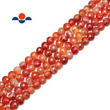 Red Stripe Agate Faceted Flat Coin Shape Beads 6mm 15.5" Strand