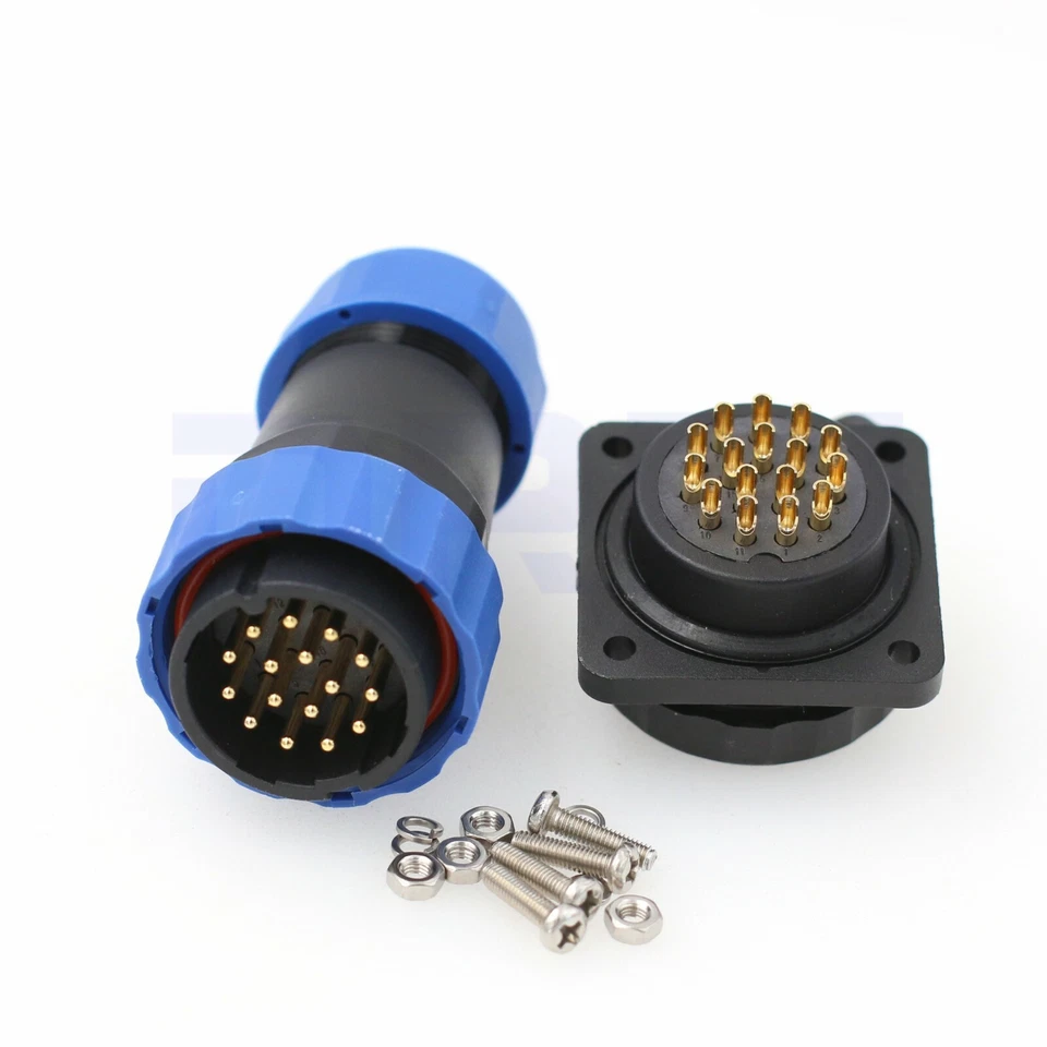 DRRI HE29 2pin-24pin Square Flange Waterproof IP68 Aviation Plug Socket with screws
