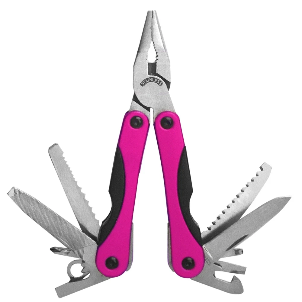 Multi-Tool With 14 Stainless Steel Tools, Aluminum Body, Pink
