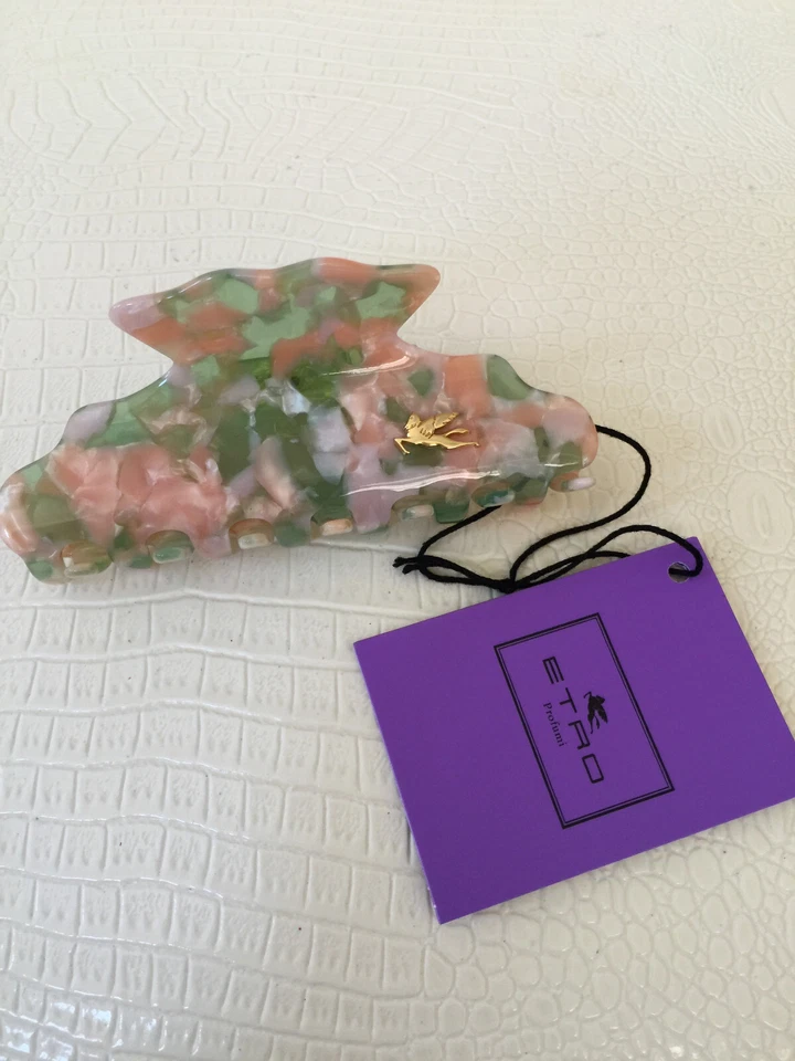 ETRO Milano Hecho en ITALIA Acrílico Lrg PELO CLIP Chapado en Oro PEGASO 4x1.5" NUEVO Foto 4 de 4