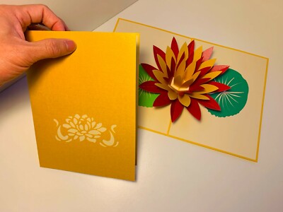 OrigamiPopCards.com Peaceful Gold Lotus 3D Pop Up Greeting Card Thank You Love