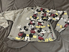 DISNEY Mickey Mouse Cropped Long Sleeve GRAY Sweatshirt Women's Small FAST NICE