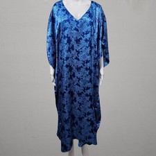 Vintage Rene Rolfe 80s Blue Floral Satin Kaftan OSFA White Lotus