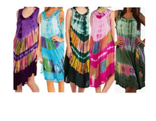 Embroidered Tie-Dye Umbrella Dress OS Light Breezy Beach Cover-Up Rayon