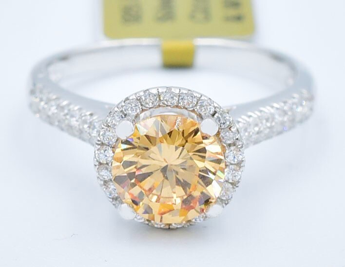 LAB CREATED  1.43 Cts CITRINE  & WHITE SAPPHIRE RING .925 Sterling Silver - NWT