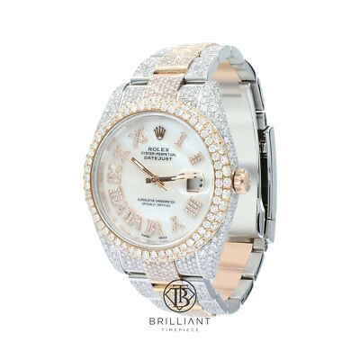 Rolex Datejust II 41mm 126333 White Roman Dial Iced Out Watch 25.5 CT