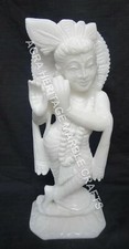 18" Handmade Decorative Marble White Lord Krishna Sculpture Occasion Gift E915A